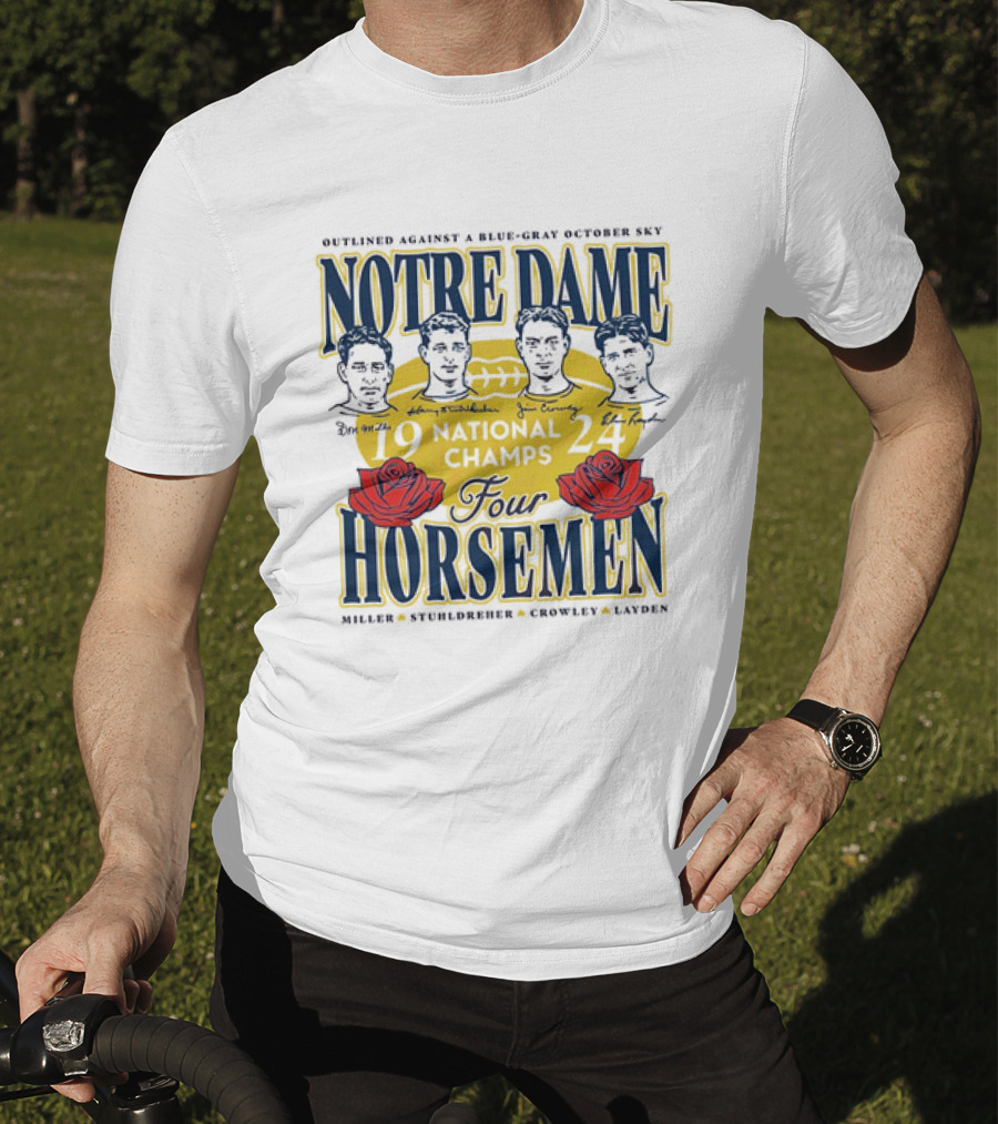 Outlined Against A Blue-Gray October Sky Notre Dame 1924 Four Horsemen National Champs T-Shirt