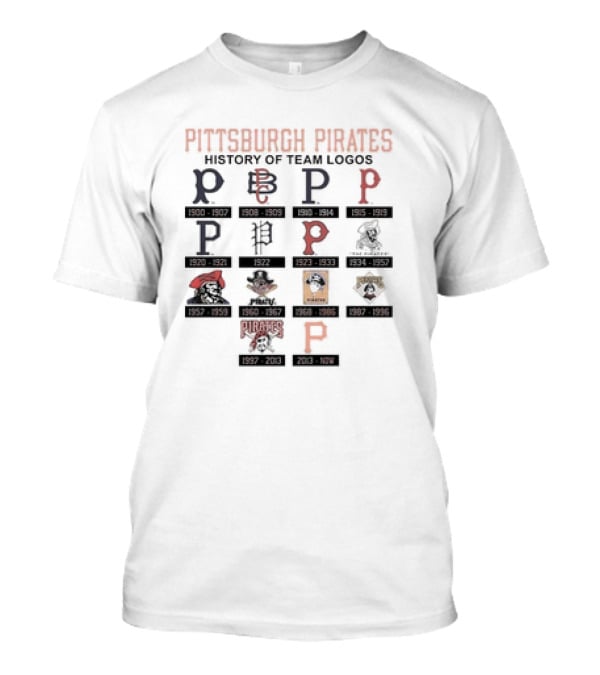 Pittsburgh Pirates History From 1900 To Now Showcasing Iconic Team Logo Evolution T-Shirt