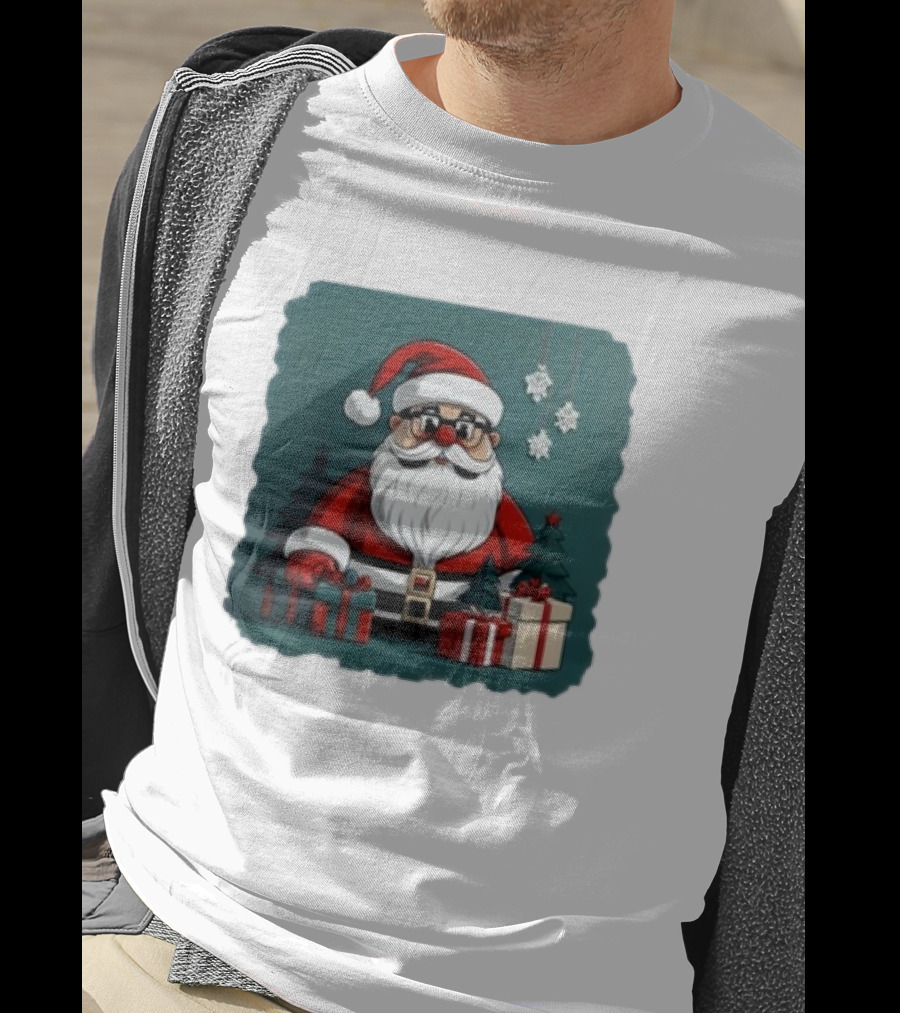 Santa Claus With Snowflakes And Presents Christmas Holiday Scene T-Shirt