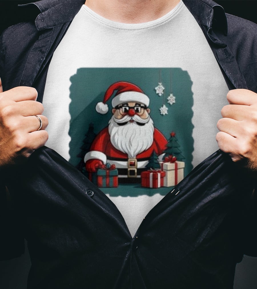 Santa Claus With Snowflakes And Presents Christmas Holiday Scene T-Shirt