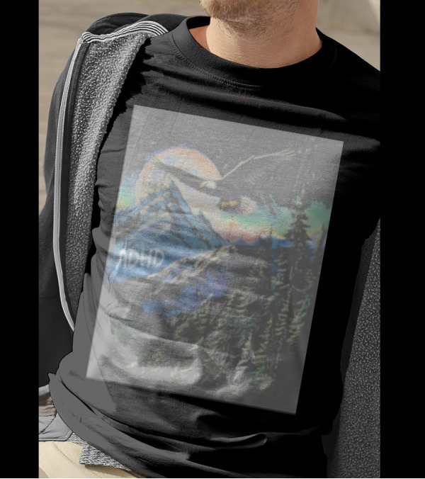 ADHD Eagle Soaring Over Mountains And Glowing Night Sky T-Shirt