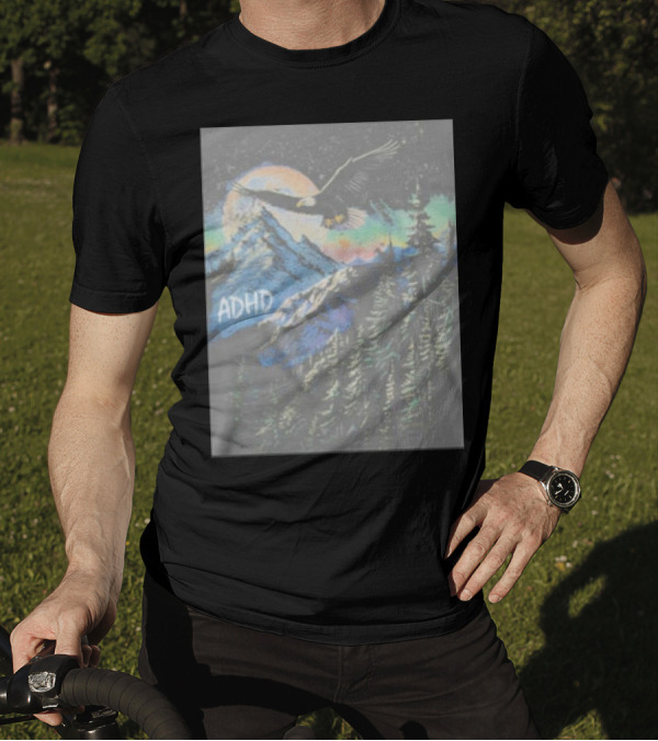 ADHD Eagle Soaring Over Mountains And Glowing Night Sky T-Shirt