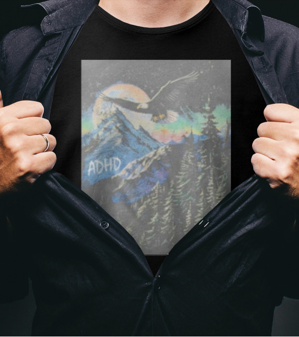 ADHD Eagle Soaring Over Mountains And Glowing Night Sky T-Shirt
