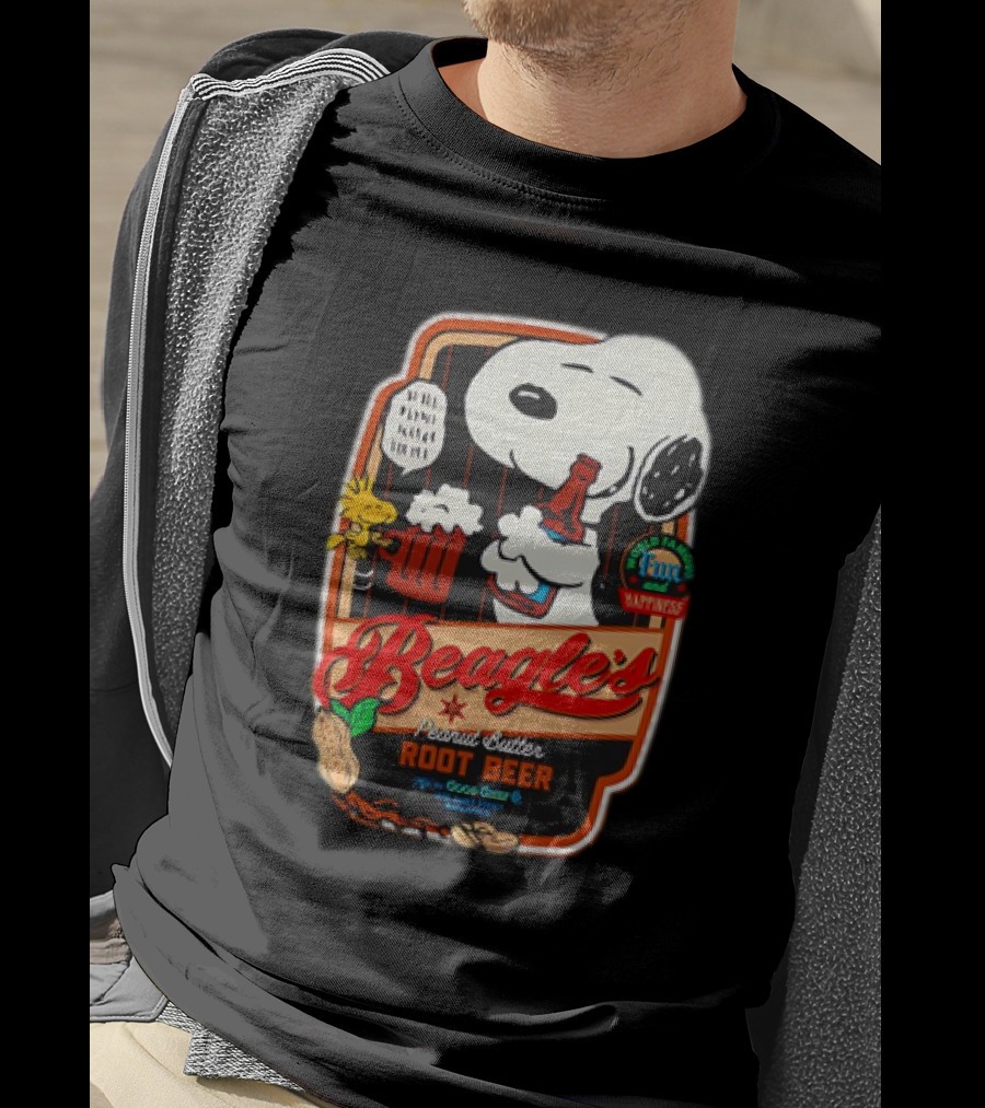 Snoopy And Woodstock Beagle's Peanut Butter Root Beer Good Grief Co Happiness T-Shirt