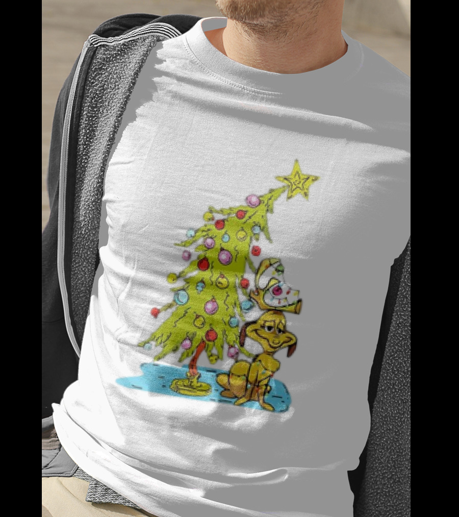 Christmas With Max Dog And Whoville Tree With Lights T-Shirt