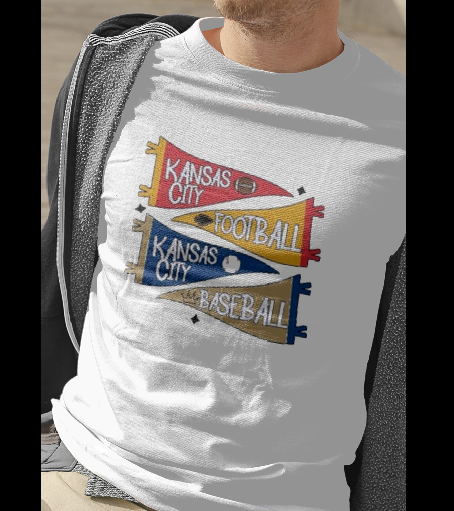 Kansas City Football And Baseball Pennants With Iconic Team Colors And Symbols T-Shirt