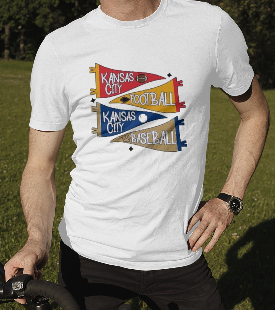 Kansas City Football And Baseball Pennants With Iconic Team Colors And Symbols T-Shirt