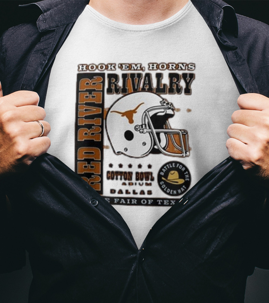 Hook Em Horns Red River Rivalry Cotton Bowl Dallas State Fair Of Texas Battle For The Golden Hat T-Shirt