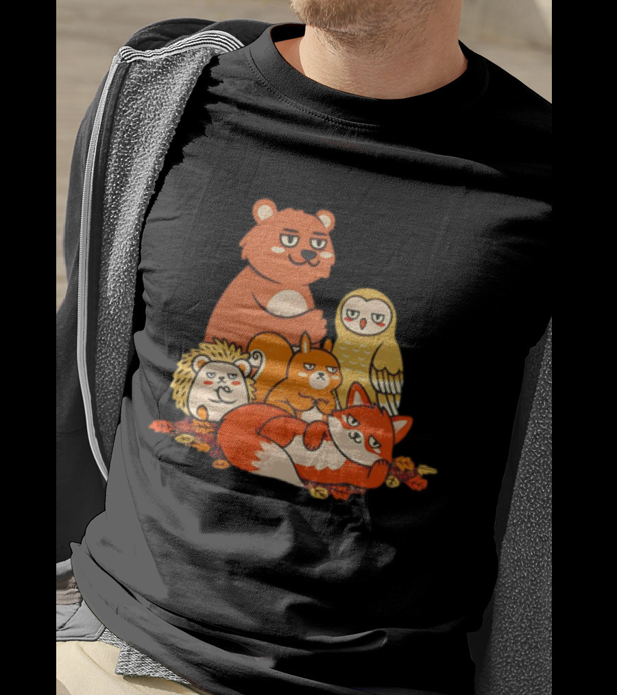 Animals X The Breakfast Club Autumn Edition With Hedgehog, Bear, Owl, Fox, Squirrel T-Shirt