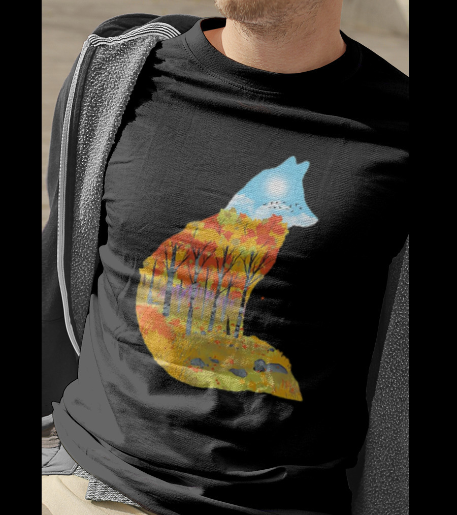 Fox Autumn Forest Landscape With Sun And Birds - I Am The Forest II T-Shirt