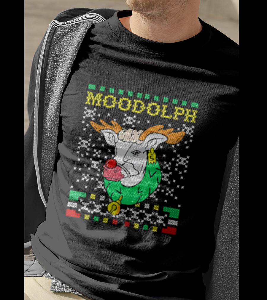Moodolph Moo Cow Reindeer Ugly Christmas Farmer Cartoon T-Shirt