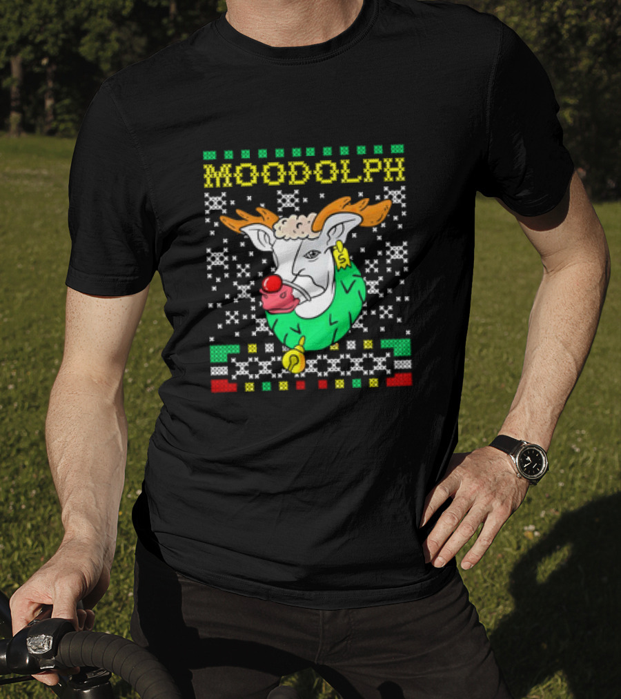 Moodolph Moo Cow Reindeer Ugly Christmas Farmer Cartoon T-Shirt
