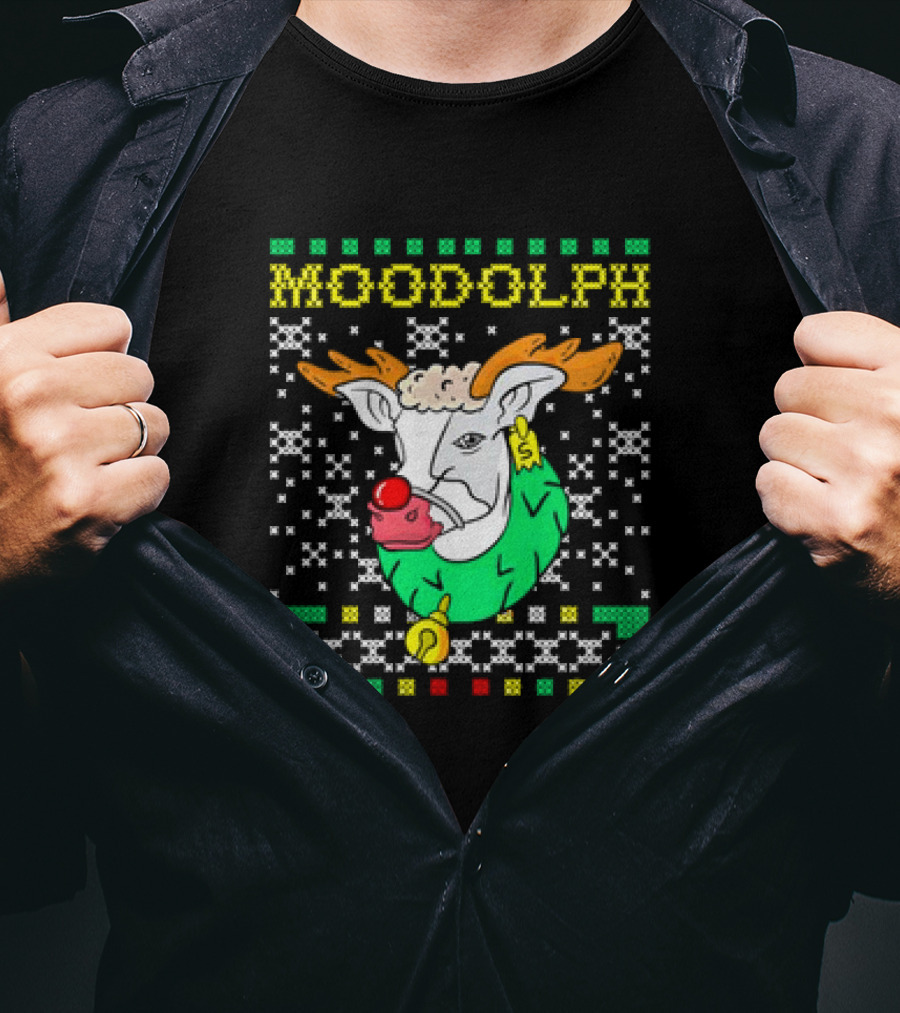 Moodolph Moo Cow Reindeer Ugly Christmas Farmer Cartoon T-Shirt