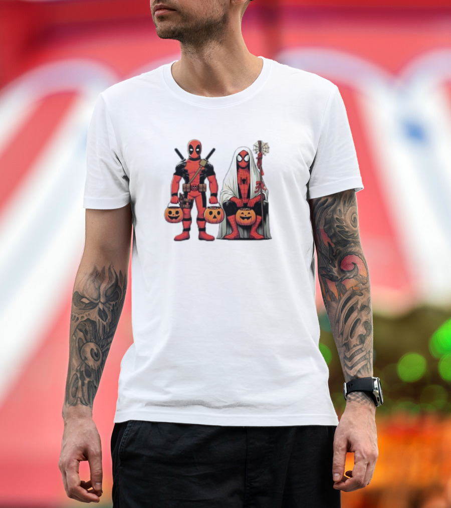 Halloween 2024 Deadpool Spiderman Cartoon Pumpkin Costumes T-Shirt