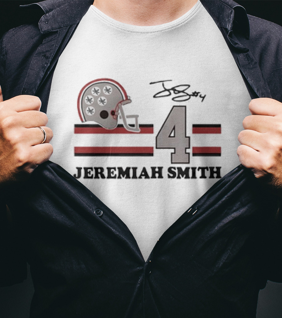 Ohio State Jeremiah Smith #4 Helmet Signature Football T-Shirt