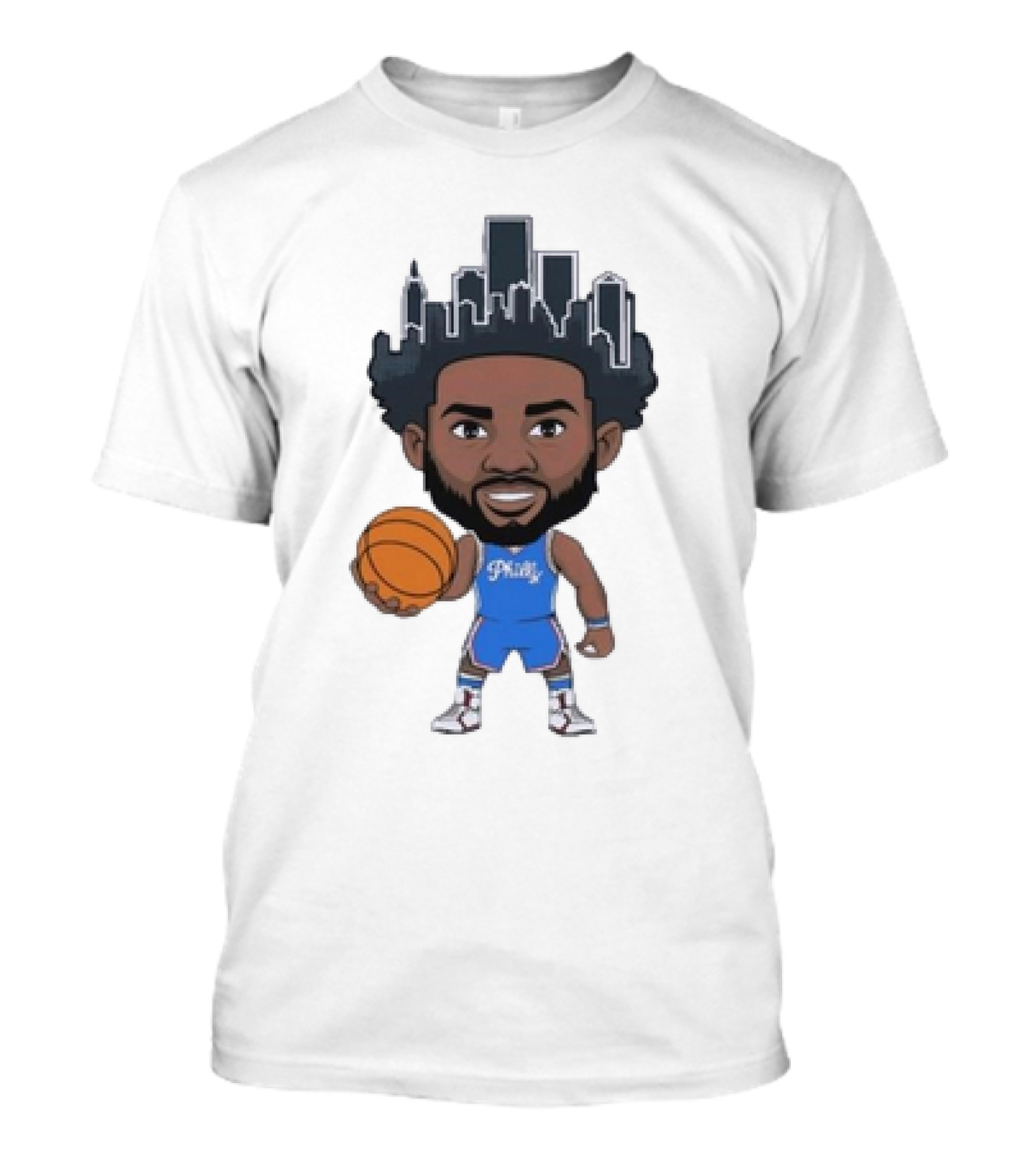 Philadelphia 76ers Philly Baller Cartoon Skyline Hair T-Shirt