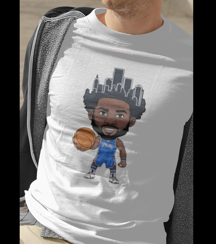 Philadelphia 76ers Philly Baller Cartoon Skyline Hair T-Shirt
