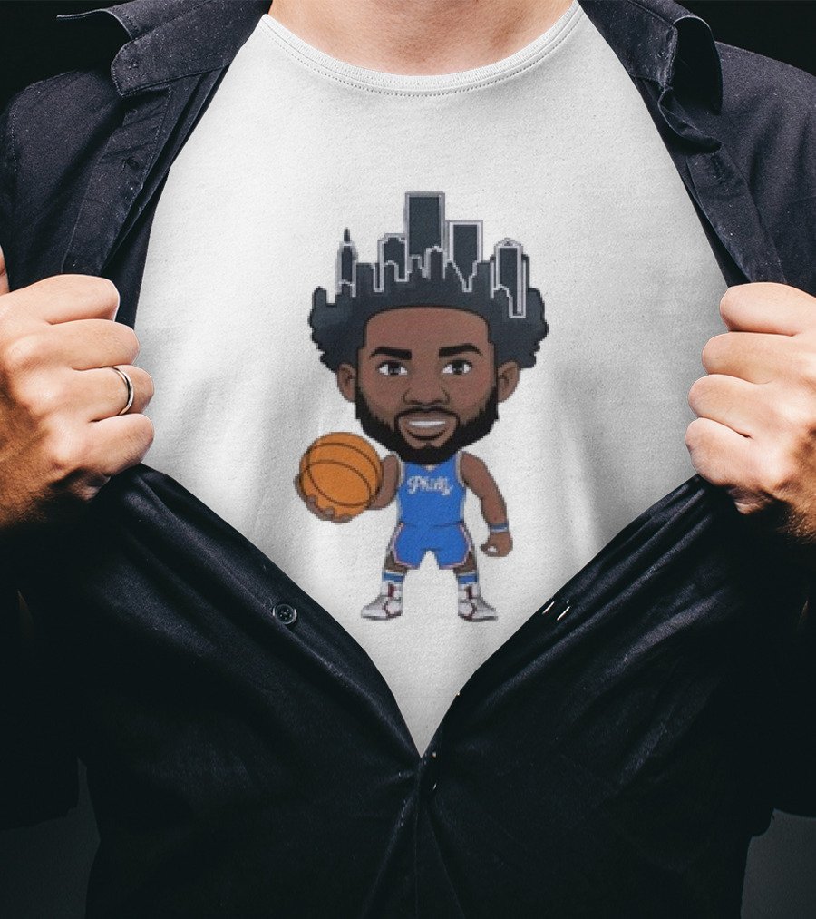 Philadelphia 76ers Philly Baller Cartoon Skyline Hair T-Shirt