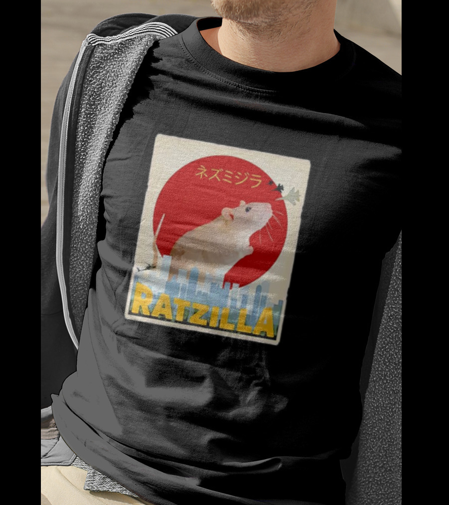 Ratzilla Japanese Anime Retro Cute Rat Mouse Cityscape Iconic T-Shirt