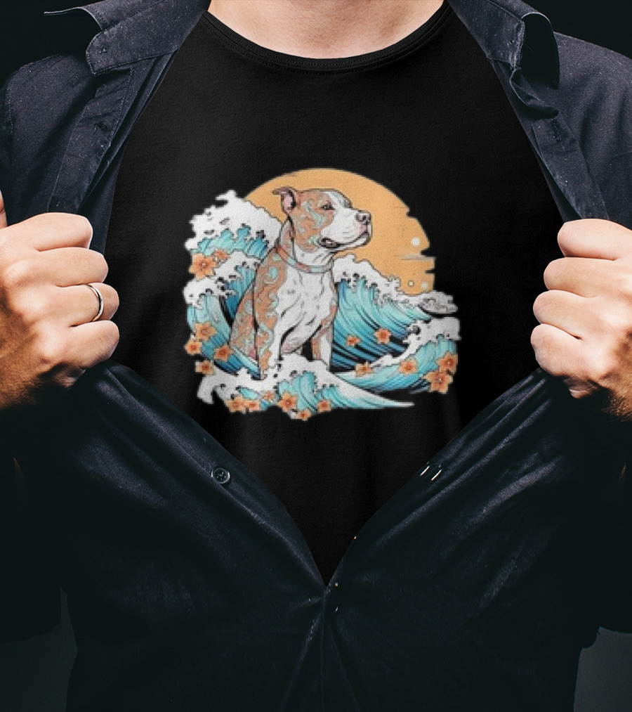 Summer Retro Pitbull Mom Dog Mama Beach Vibes Dog Wave T-Shirt