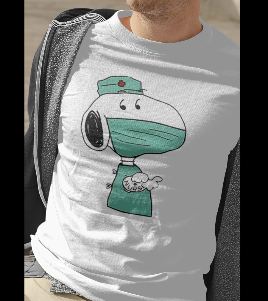 Snoopy Nurse Cartoon In Scrubs With Mask T-Shirt
