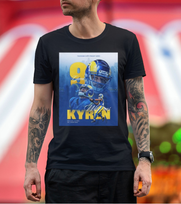 Premium T-Shirt: Kyren Williams Los Angeles Rams Touchdown In 9 Straight Games NFL Football Highlights T-Shirt Kyren Williams Los Angeles Rams Touchdown In 9 Straight Games NFL Football Highlights T-Shirt