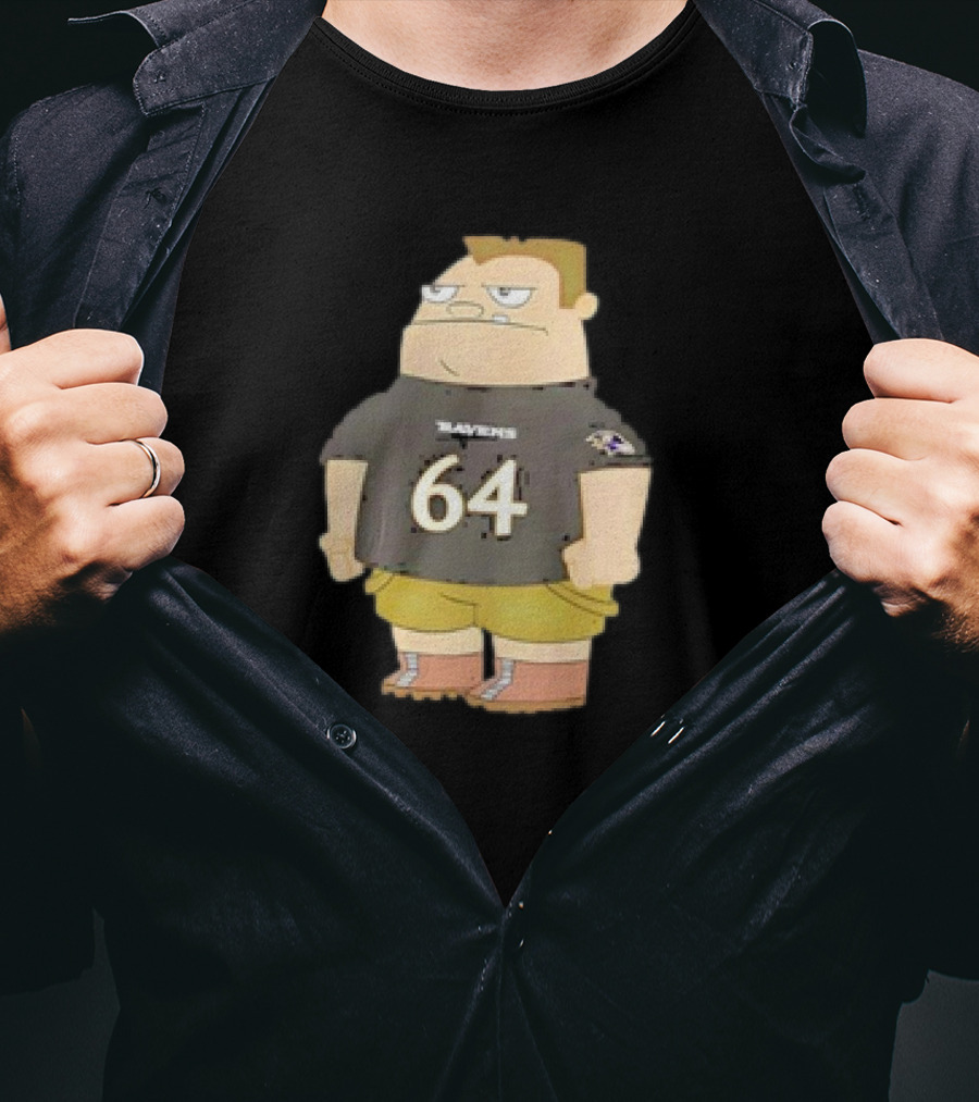 Ravens Tyler Linderbaum 64 Buford Van Stomm Character Sports Jersey T-Shirt