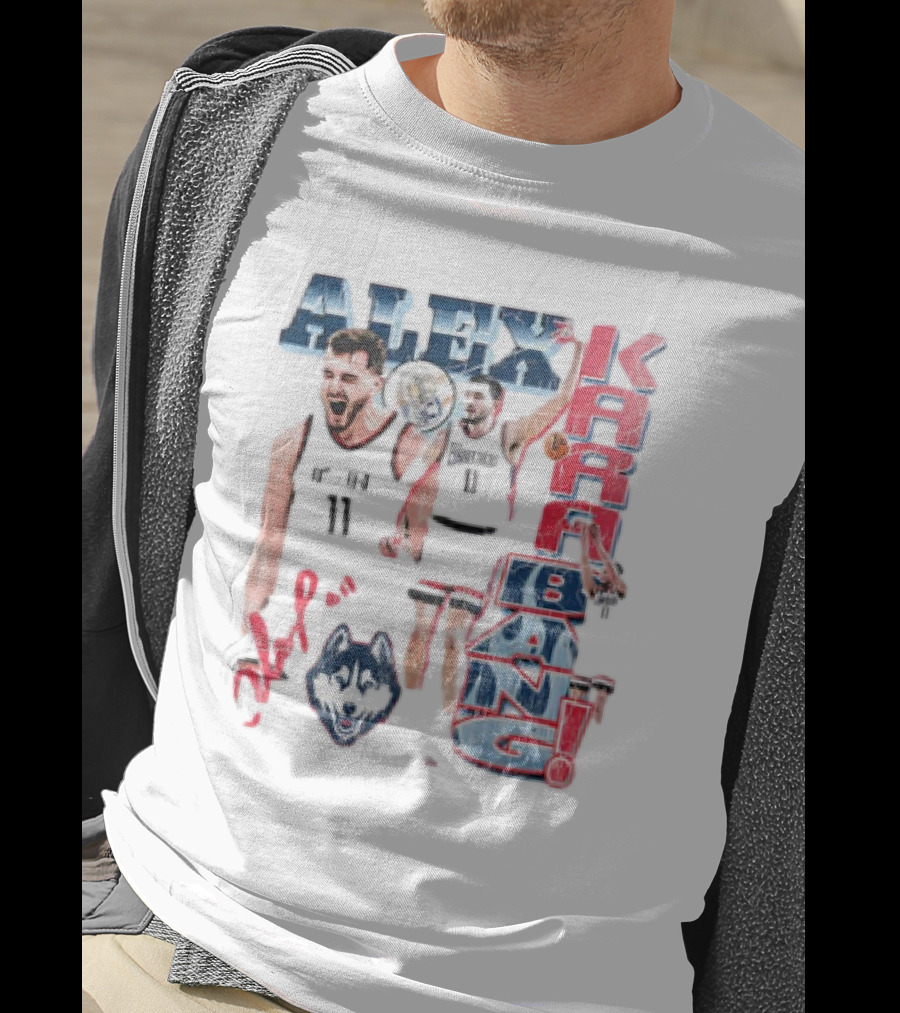Alex Karaban UConn Huskies Basketball 90s Retro Style With Player Imagery And Team T-Shirt