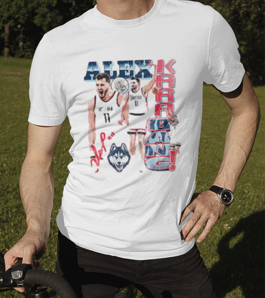 Alex Karaban UConn Huskies Basketball 90s Retro Style With Player Imagery And Team T-Shirt