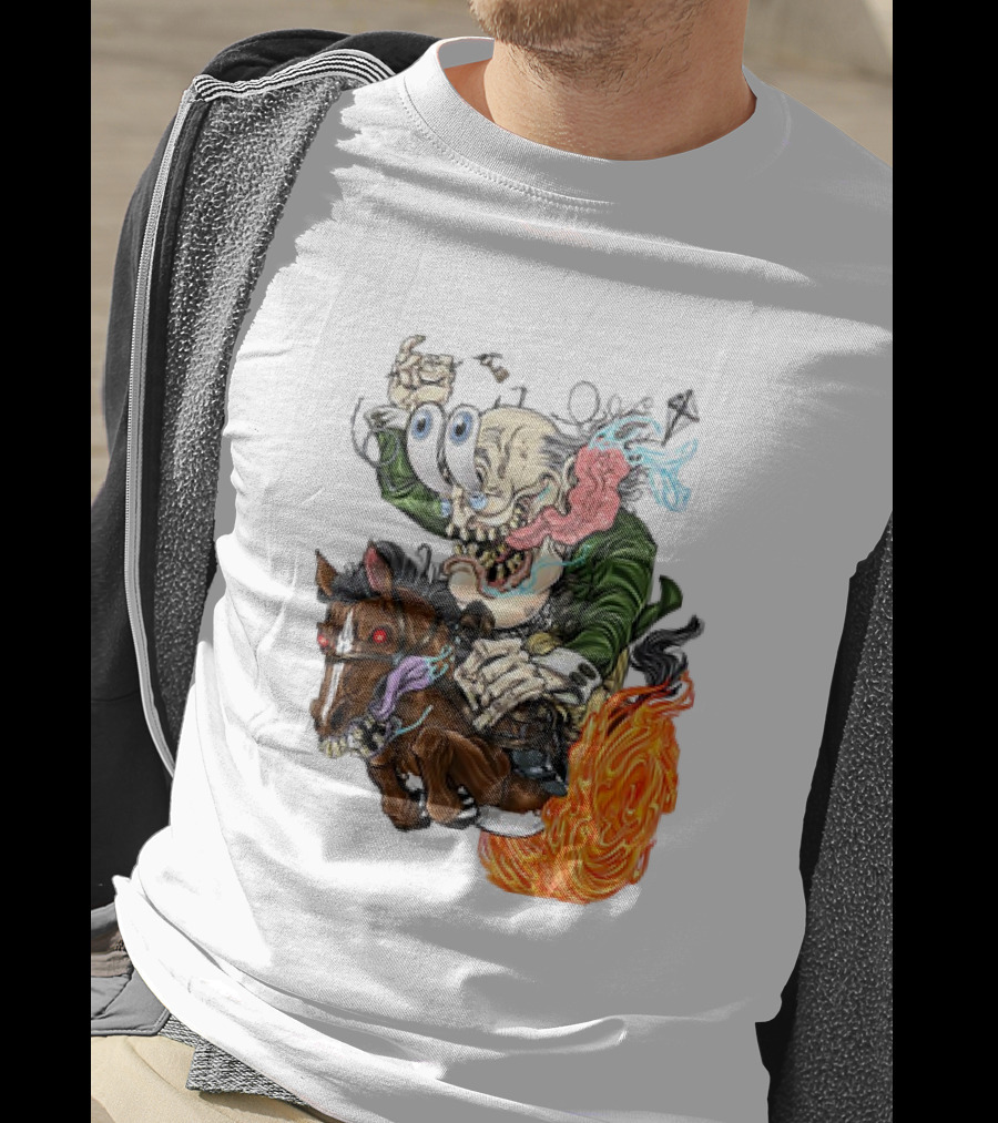 Ben FINKlin Surreal Dual-Eyed Figure On Flame-Engulfed Horse T-Shirt