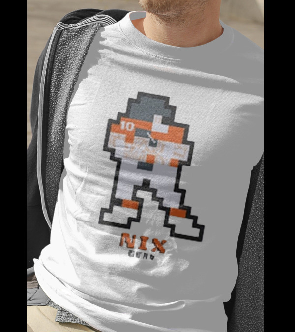 Denver Broncos Bo Nix 10 Orange And White 8-Bit Retro T-Shirt