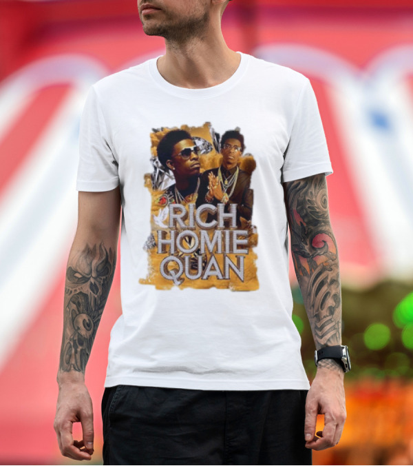 Premium T-Shirt: Rich Homie Quan Vintage Style Graphic Collage T-Shirt Rich Homie Quan Vintage Style Graphic Collage T-Shirt