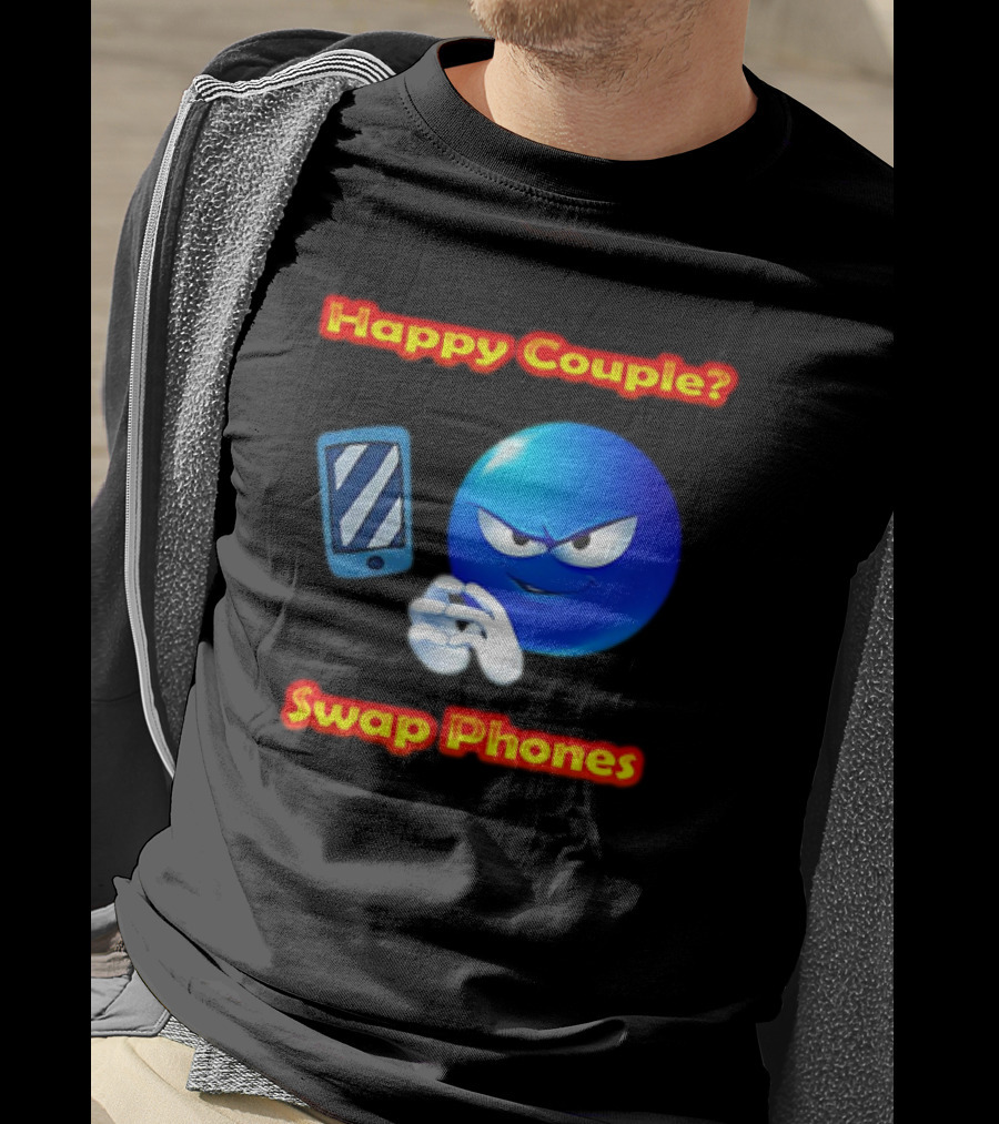 Happy Couple? Swap Phones Blue Emoji T-Shirt