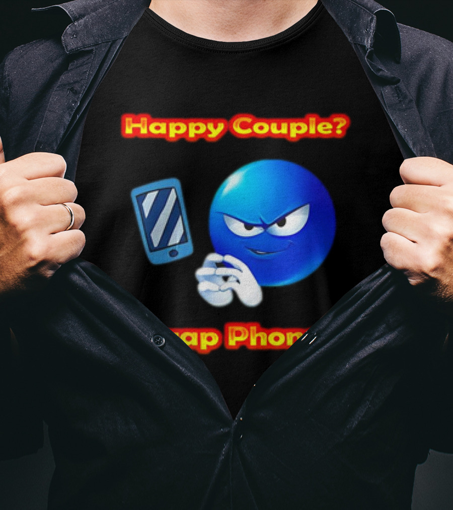 Happy Couple? Swap Phones Blue Emoji T-Shirt