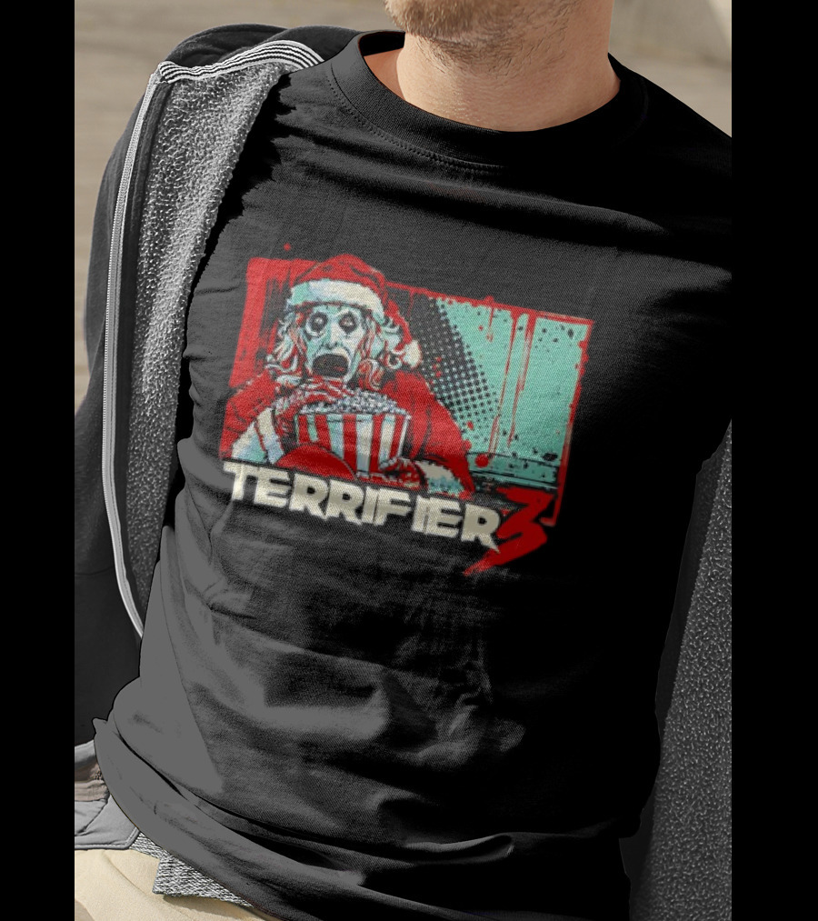 Terrifier 3 Santa Popcorn Horror Scene T-Shirt