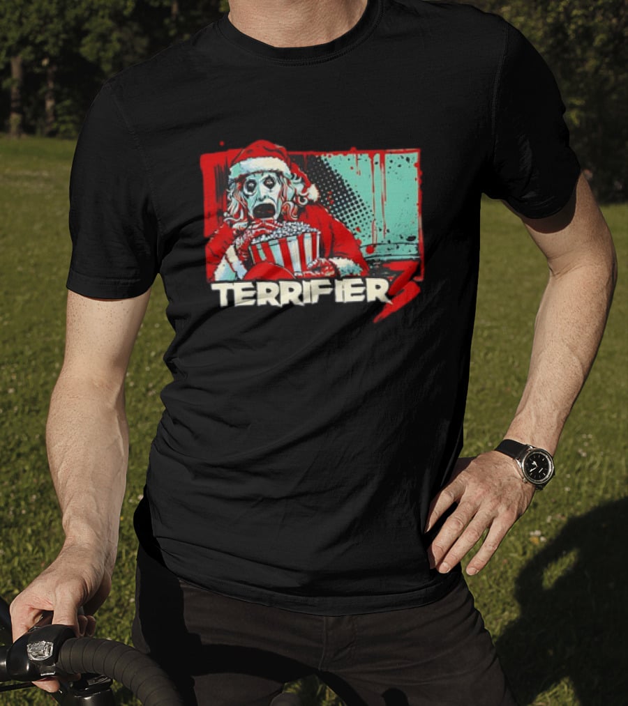 Terrifier 3 Santa Popcorn Horror Scene T-Shirt