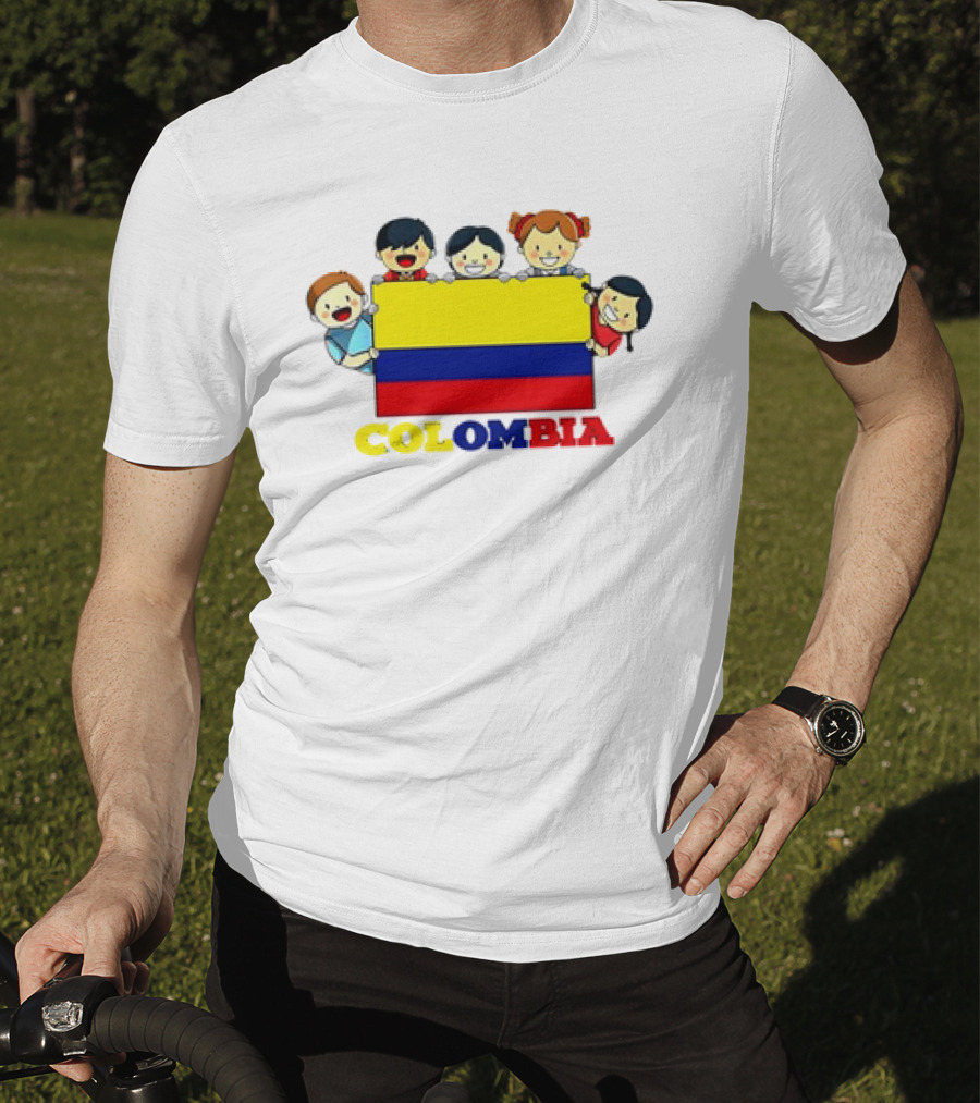 Colombia Flag Hispanic Heritage Month Cartoon Kids Colombian Flag T-Shirt