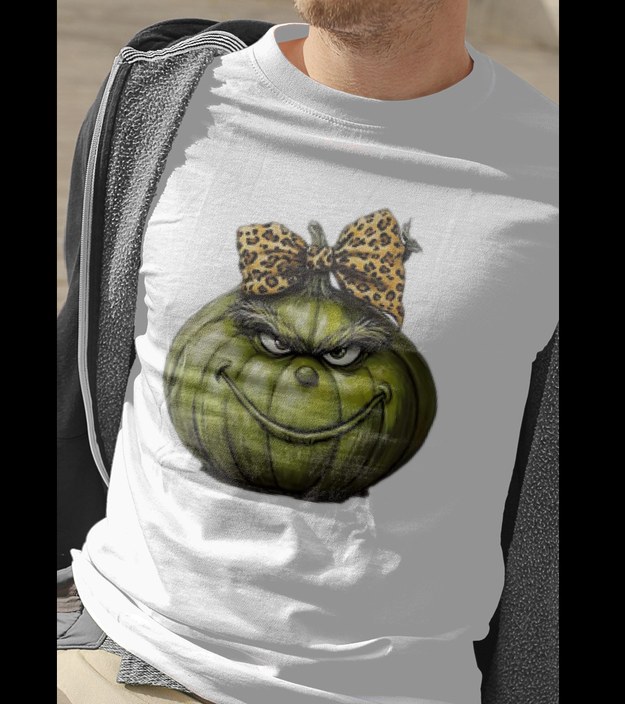 Retro Vintage Leopard Bow Grinch Pumpkin T-Shirt