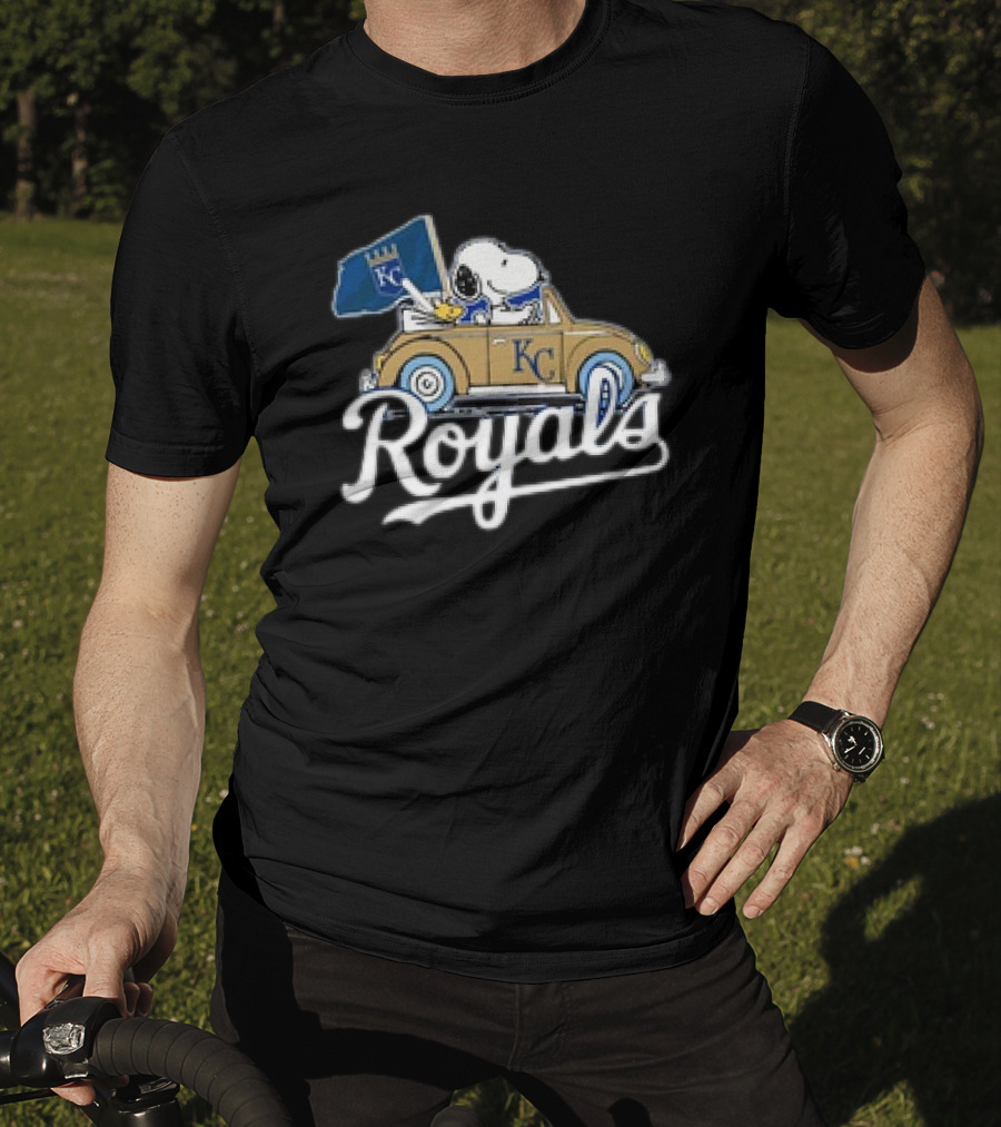 Kansas City Royals Snoopy Woodstock Car KC Flag T-Shirt