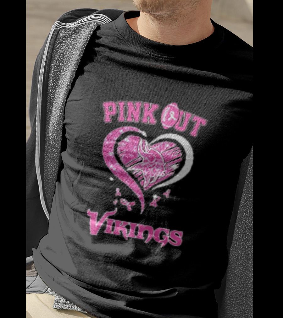 Minnesota Vikings Pink Out Heart Breast Cancer Awareness T-Shirt