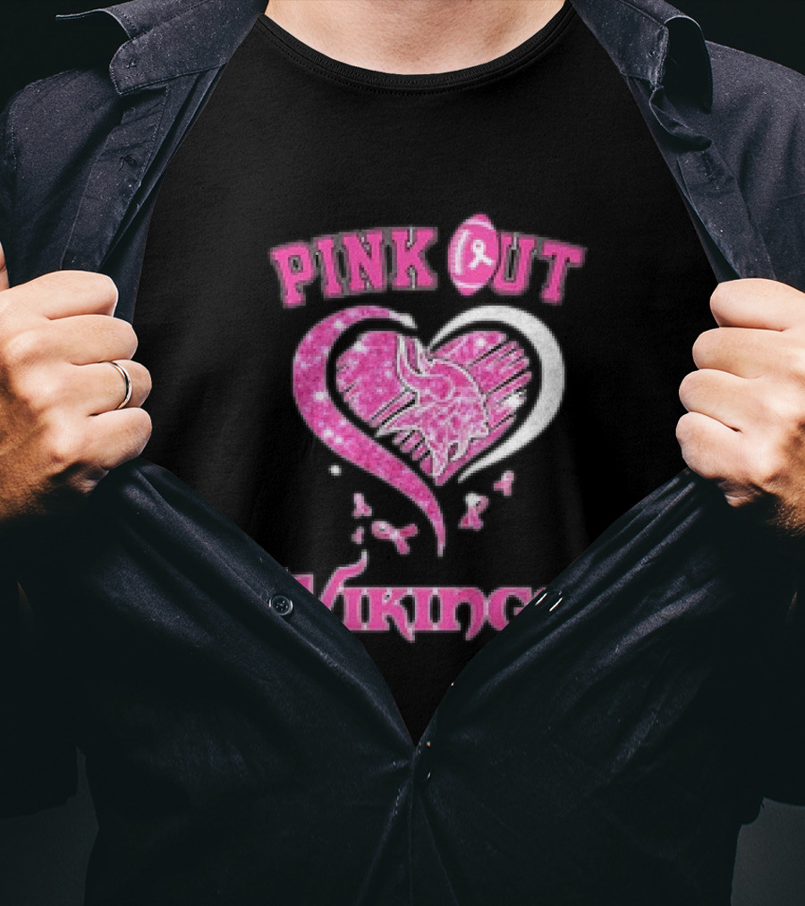 Minnesota Vikings Pink Out Heart Breast Cancer Awareness T-Shirt