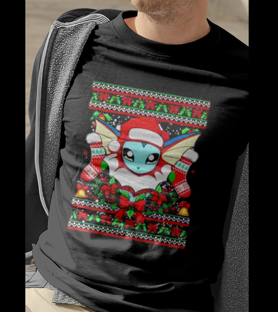 Vaporeon Santa Hat Christmas Pokemon Character Anime Holiday T-Shirt