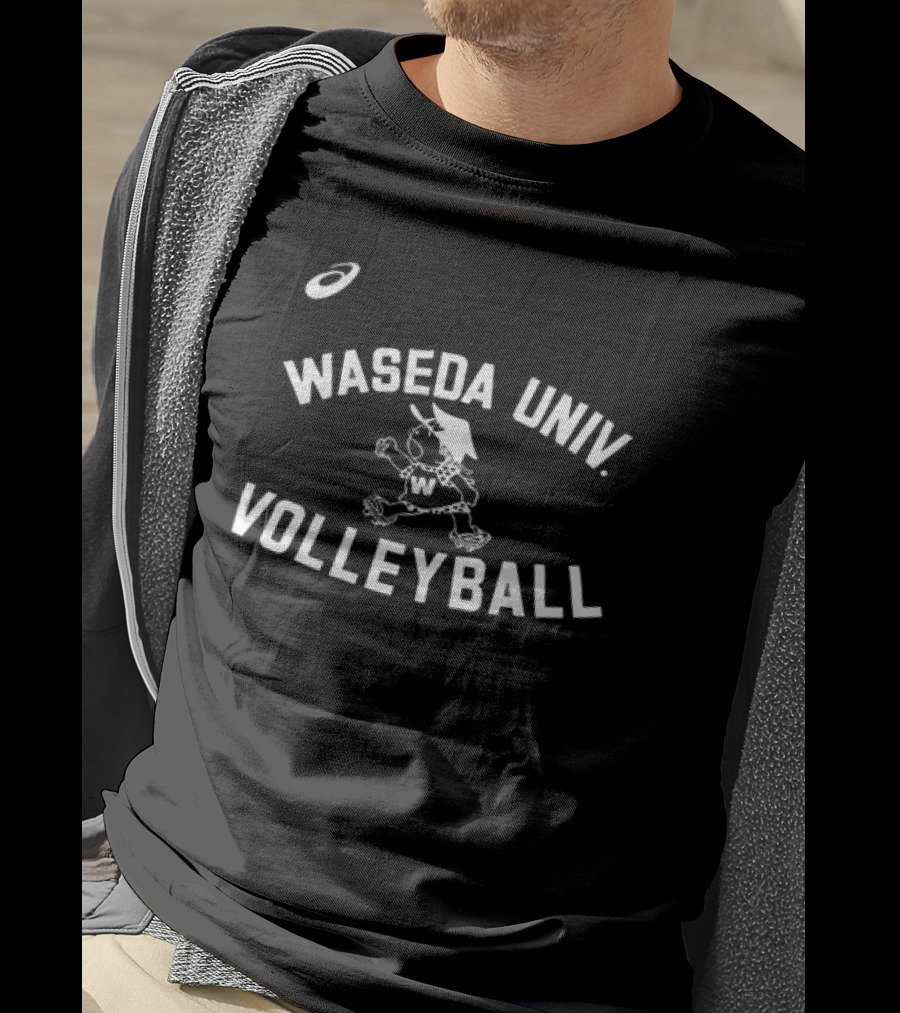 Waseda Univ. Volleyball Asics Running Cartoon Character T-Shirt