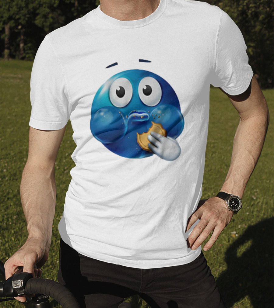Blue Emoji With Cookie Meme T-Shirt