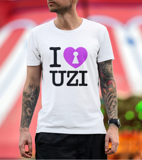 Premium T-Shirt: I Heart Uzi Keyhole Symbol in Purple T-Shirt I Heart Uzi Keyhole Symbol in Purple T-Shirt