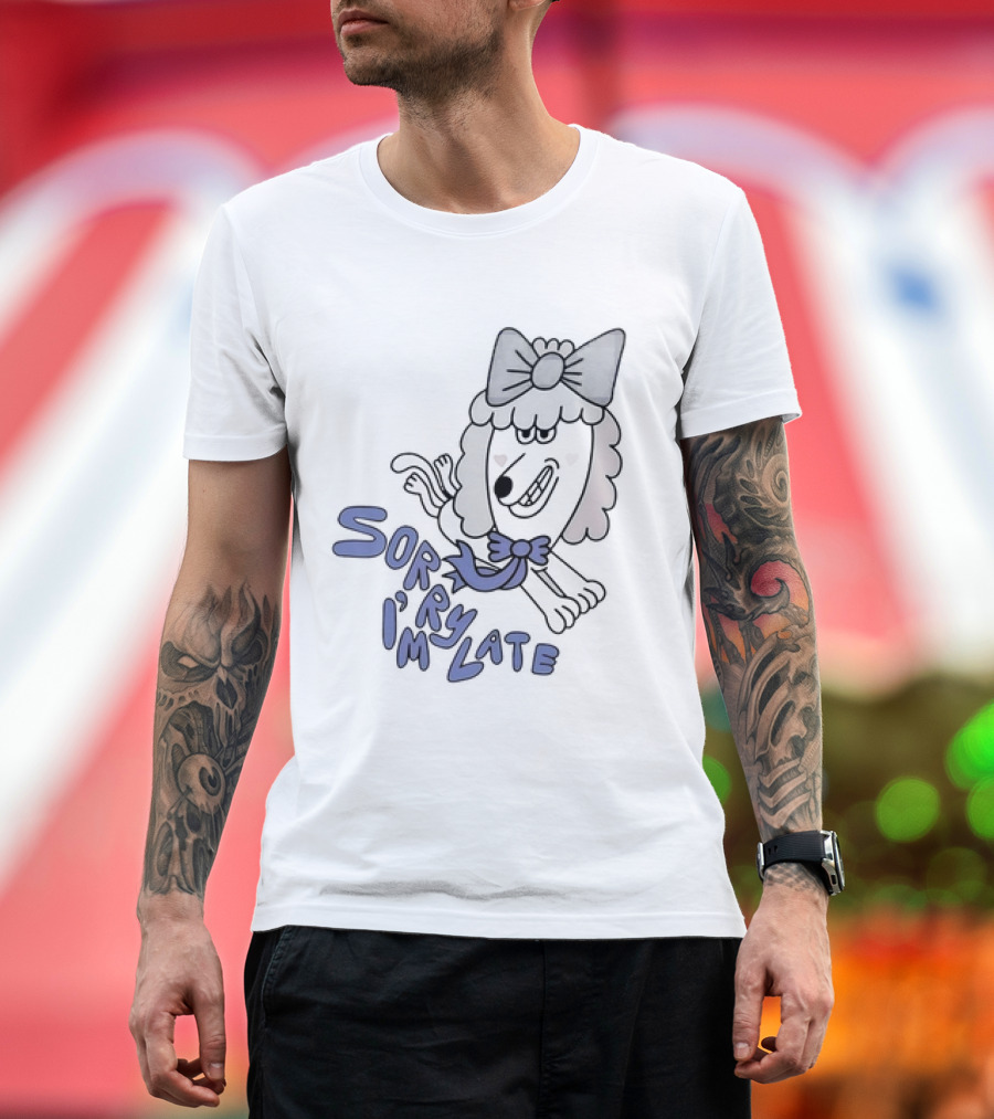Sorry I'm Late Lazy Oaf Dog with Bow and Scarf T-Shirt