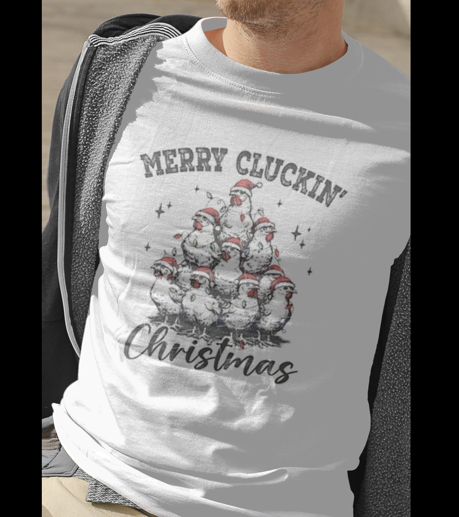 Merry Cluckin' Christmas Chicken Santa Hat Festive Stack T-Shirt