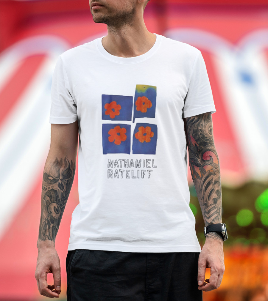 Nathaniel Rateliff Blue Squares Orange Flowers T-Shirt