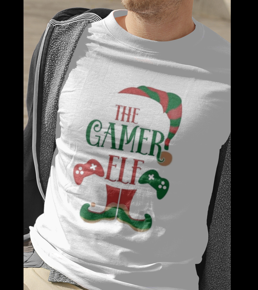 The Gamer Elf With Christmas Hat And Controllers T-Shirt