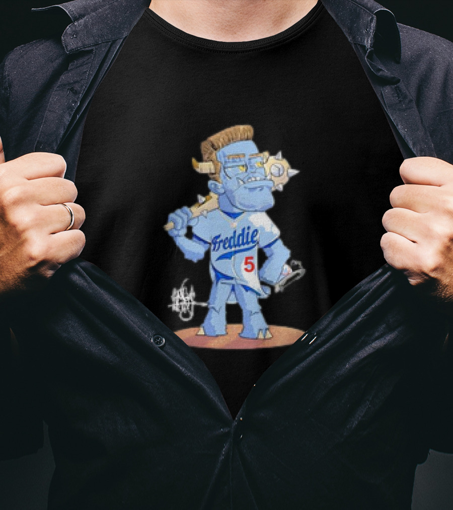 Monster Freddie Los Angeles Baseball Player Cartoon Character T-Shirt